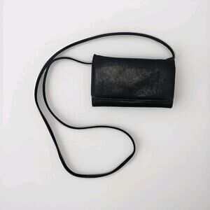 Vtg 90s Wilson Black Leather Crossbody Purse Clutch Detachable Strap Grunge Y2K